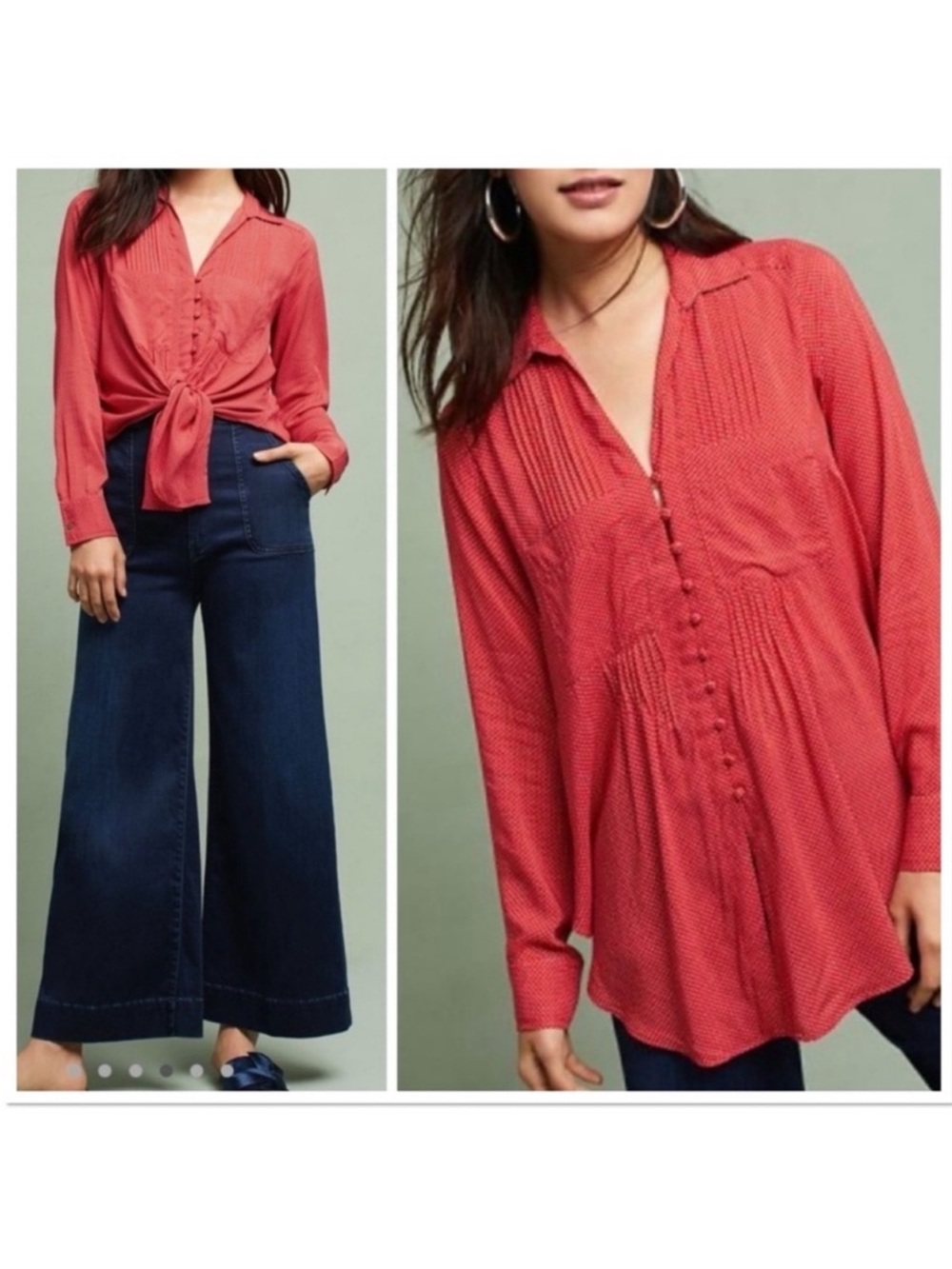 Anthropologie Maeve "Matilda" Red & White Polka Dot Blouse Small
